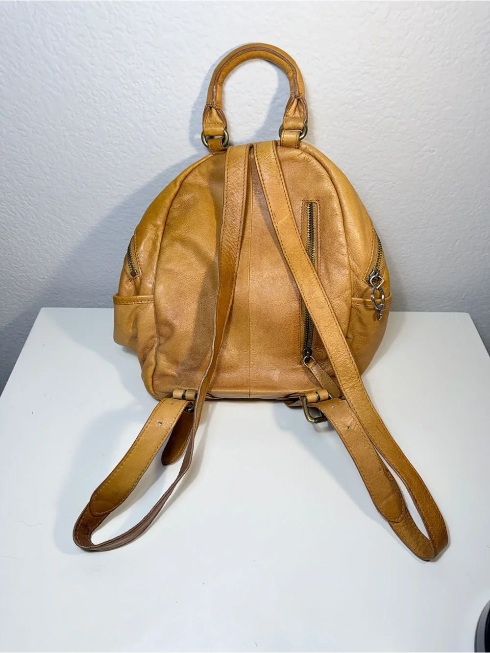 Mustard Yellow Leather Mini Backpack